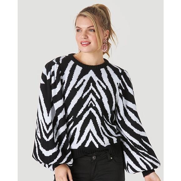 Wrangler Retro Puff Sleeve Zebra Print Sweater, size Small - Picture 5 of 5